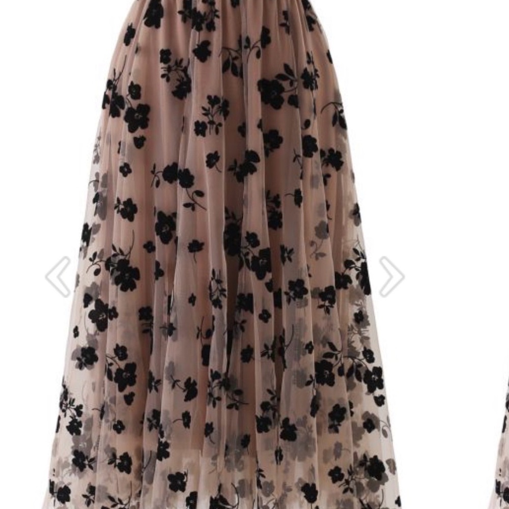 CHICWISH Elegant Black Floral Nude Tulle Skirt - Picture 4 of 6